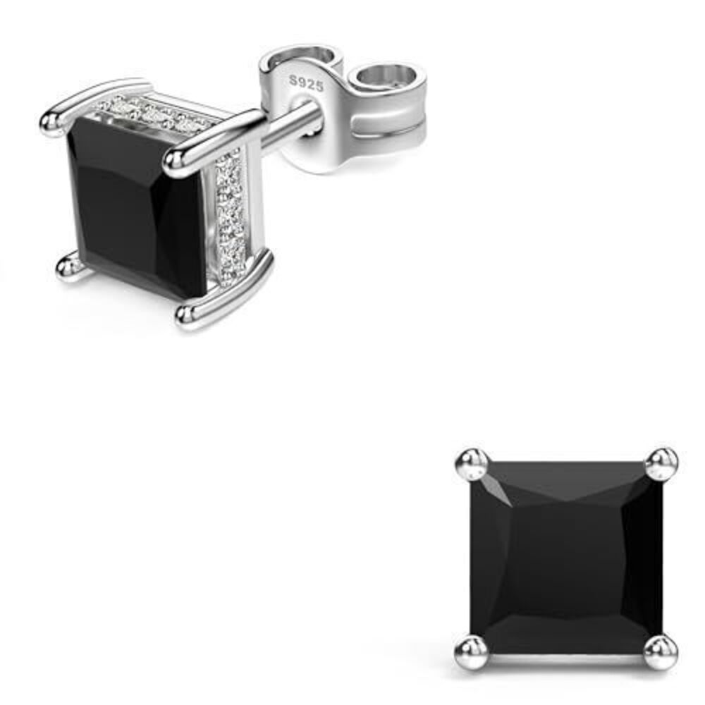3803 18K White Gold Plated Sterling Silver Princess Cut Cubic Zirconia Stud